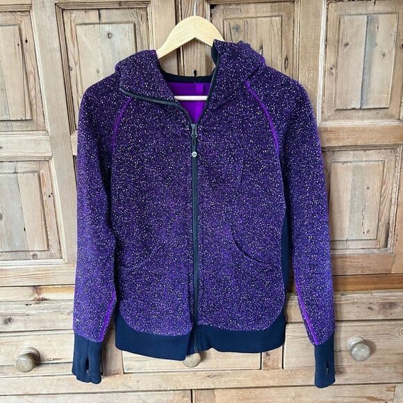 Lululemon 6 Black Purple Hoodie Full Zip Scooba Hood Pockets Speckled - Picture 1 of 13